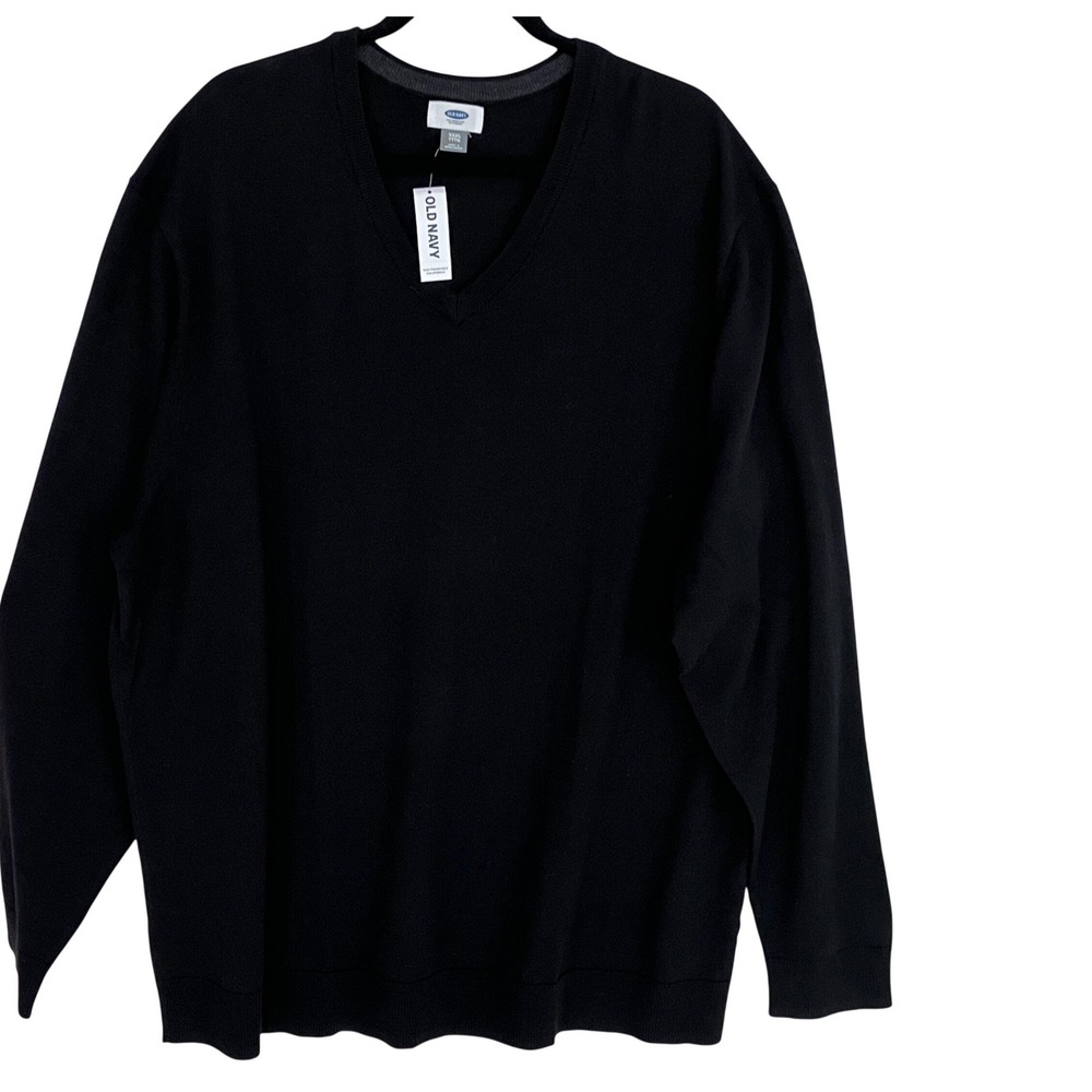 Old Navy Mens Black V Neck Long Sleeve‎ Sweater XXXL Lightweight Cotton NWT